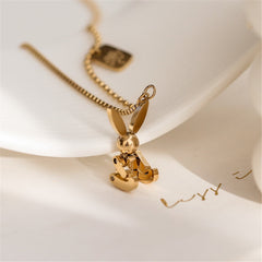 18K Gold-Plated 'Luck' Rabbit Rectangle Pendant Necklace