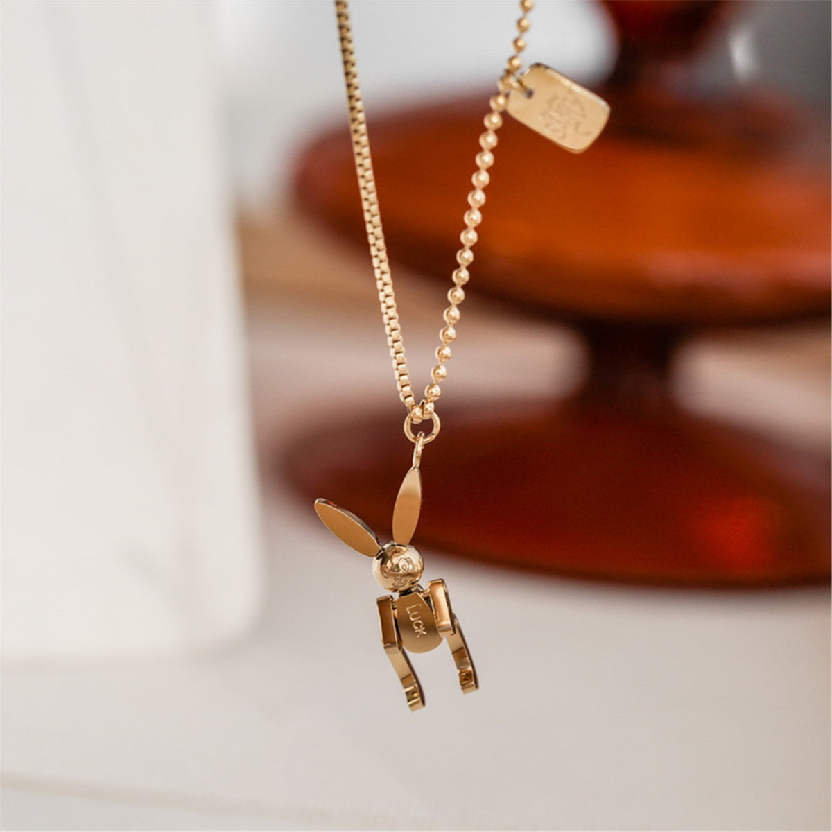 18K Gold-Plated 'Luck' Rabbit Rectangle Pendant Necklace