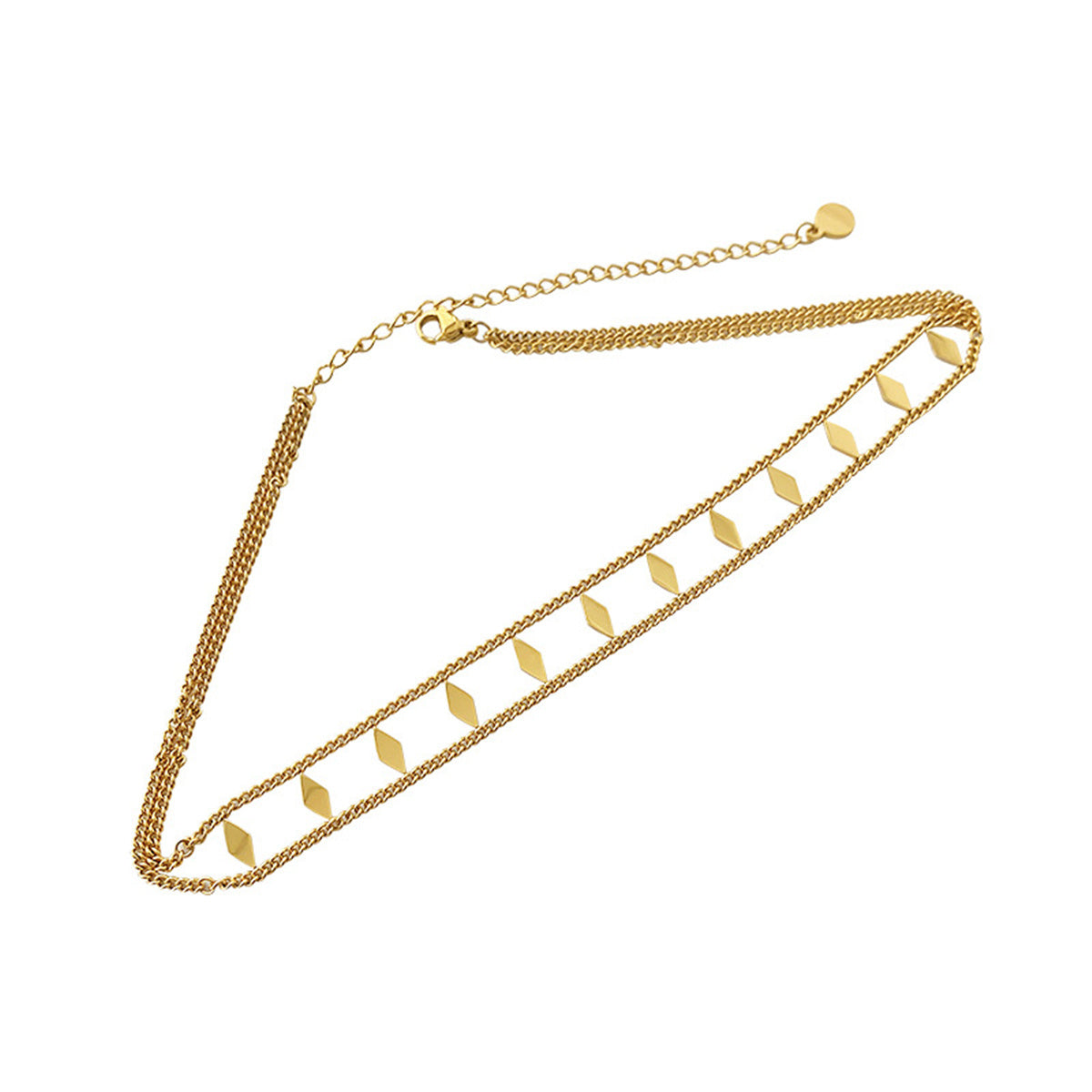 18K Gold-Plated Twine Chain Rhombus Layered Choker Necklace