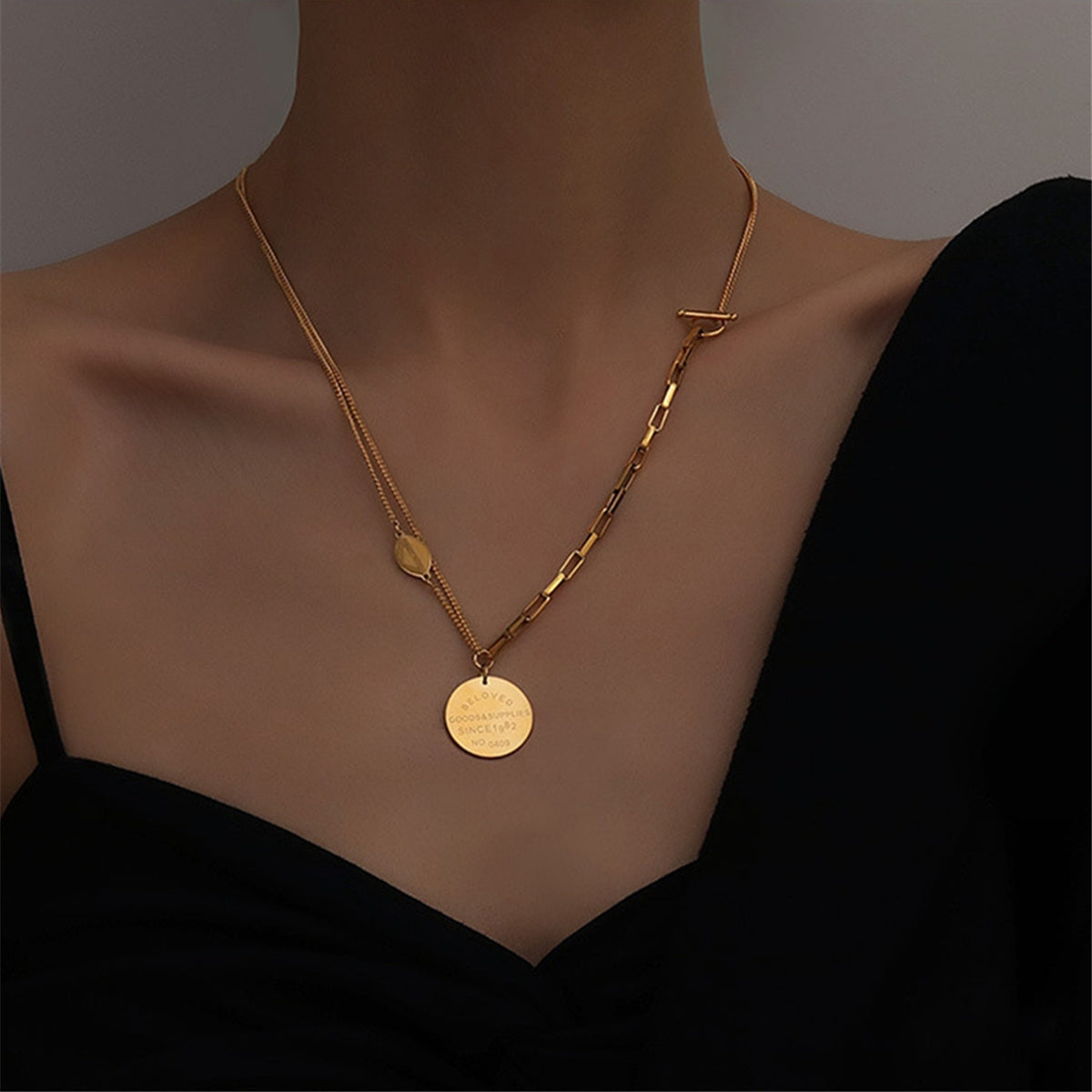 18K Gold-Plated Oval Round Drop Pendant Necklace