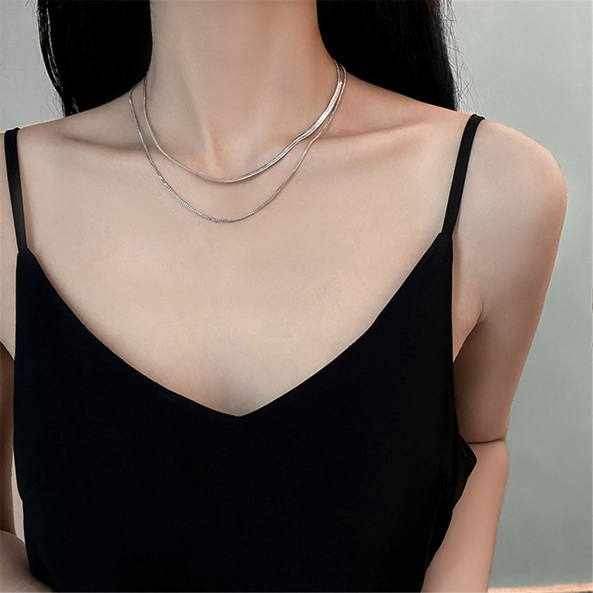 Silver-Plated Snake Chain Layered Necklace