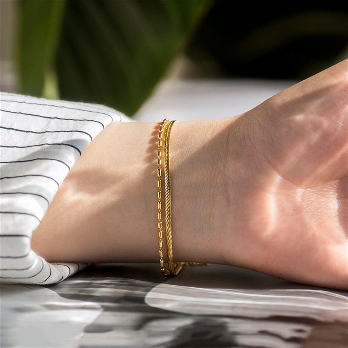 18K Gold-Plated Snake Chain Layered Bracelet