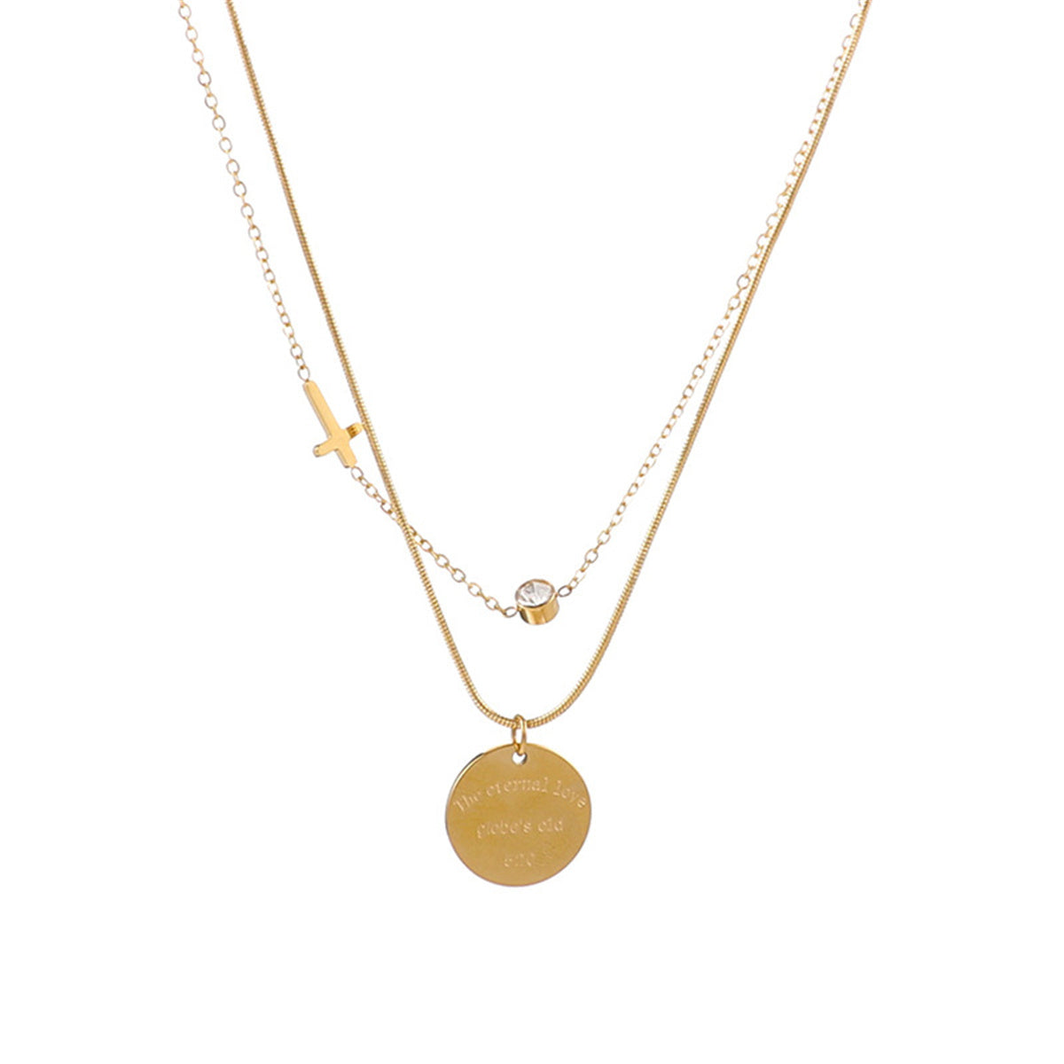 Cubic Zirconia & 18K Gold-Plated Cross & Round Pendant Layered Necklace