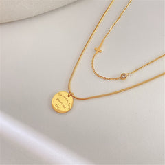 Cubic Zirconia & 18K Gold-Plated Cross & Round Pendant Layered Necklace