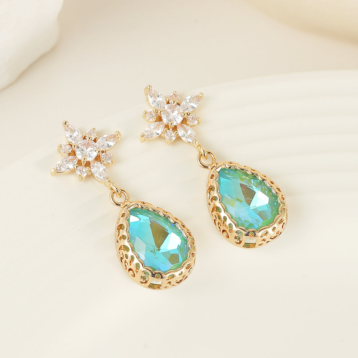 Green Crystal & 18K Gold-Plated Star Drop Earrings