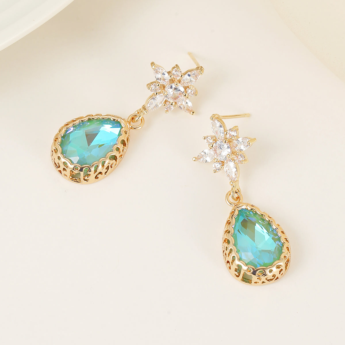 Green Crystal & 18K Gold-Plated Star Drop Earrings