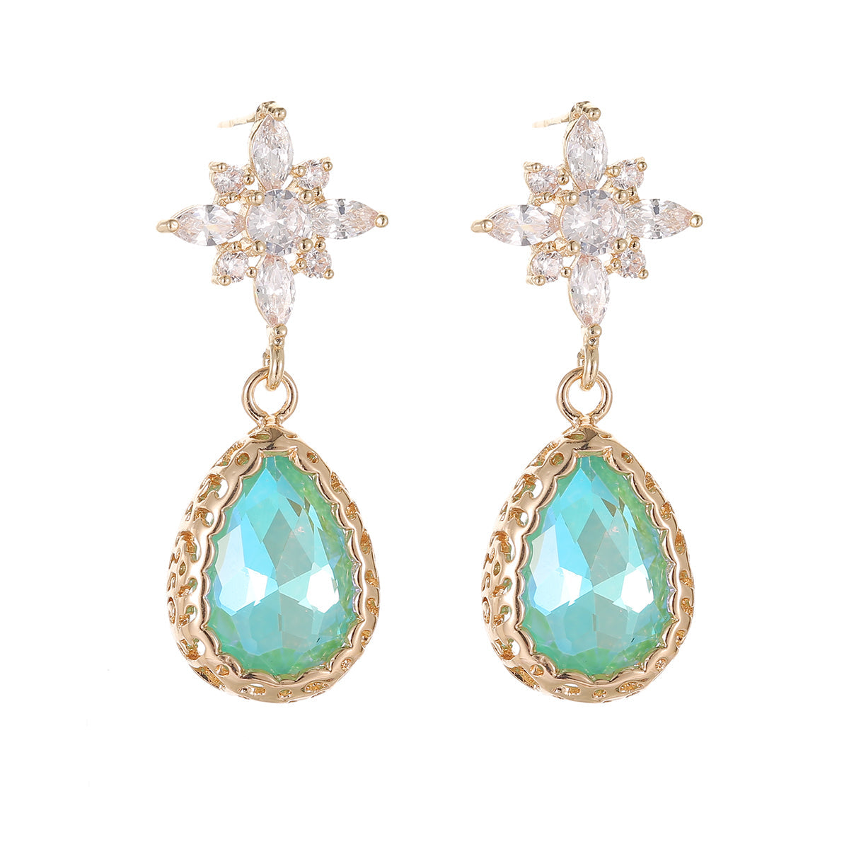 Green Crystal & 18K Gold-Plated Star Drop Earrings