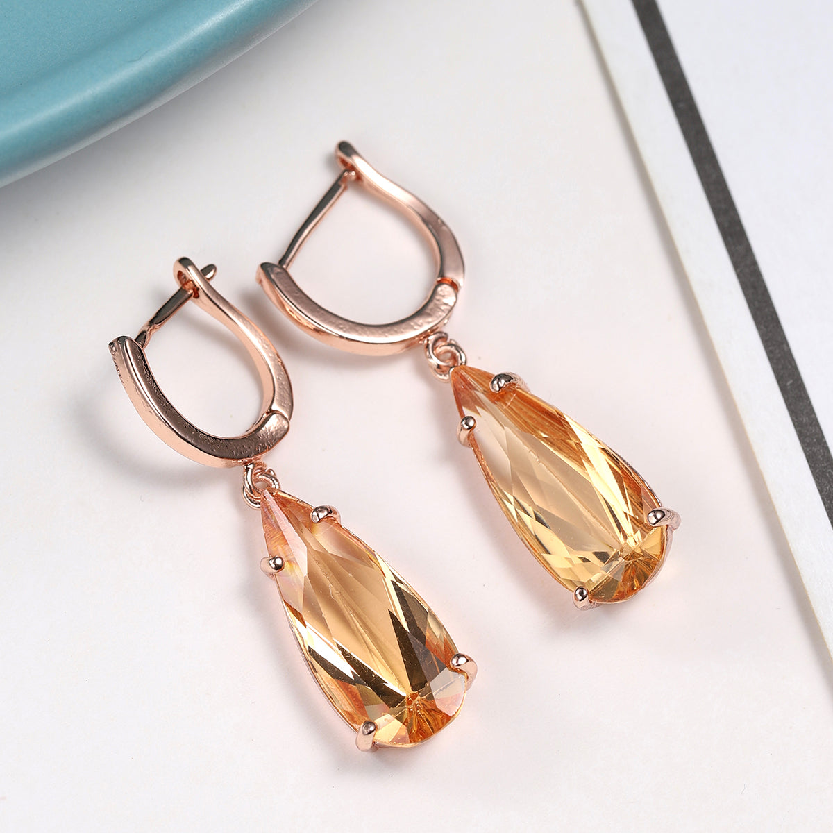 Champagne Crystal & 18K Rose Gold-Plated Drop Earrings