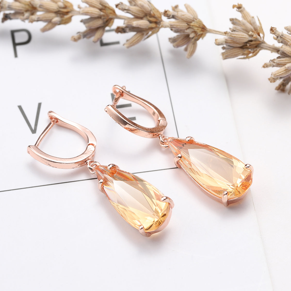 Champagne Crystal & 18K Rose Gold-Plated Drop Earrings