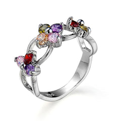 Purple Cubic Zirconia & Silver-Plated Floral Ring