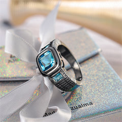 Sea Blue Crystal Square Ring