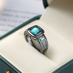 Sea Blue Crystal Square Ring