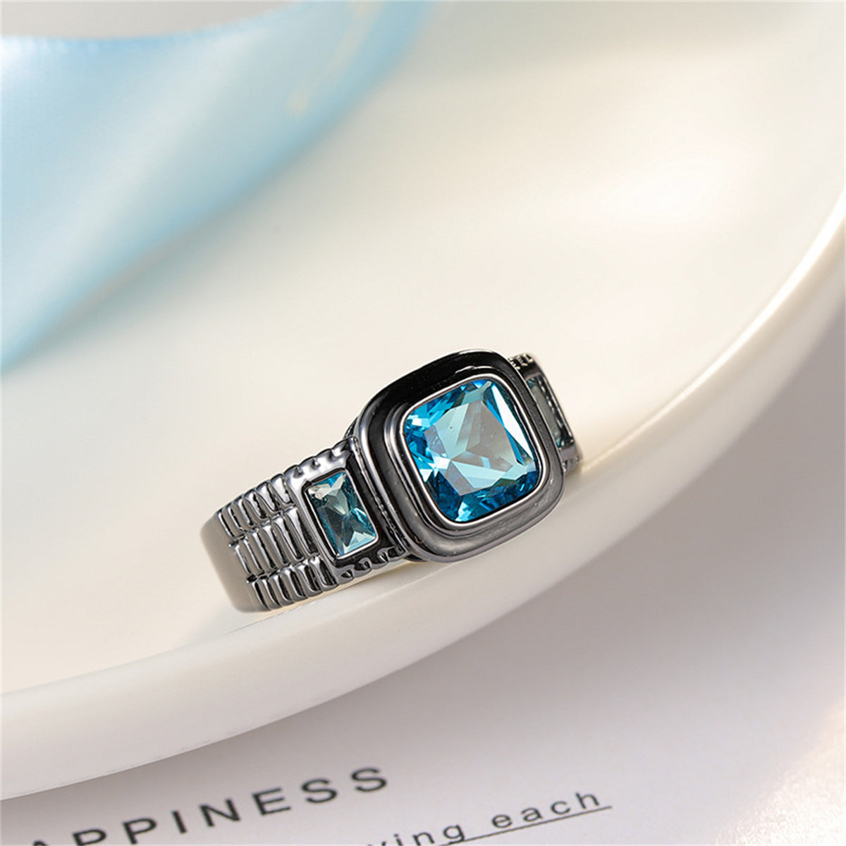 Sea Blue Crystal Square Ring