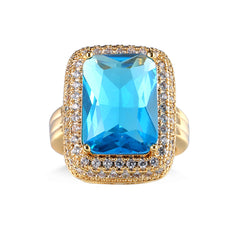 Sea Blue Crystal & Cubic Zirconia Radiant-Cut Ring