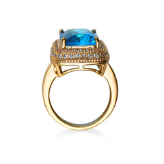 Sea Blue Crystal & Cubic Zirconia Radiant-Cut Ring