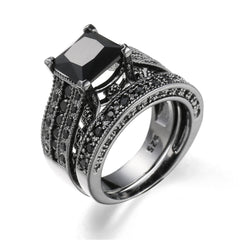 Black Crystal & Cubic Zirconia Band Ring Set