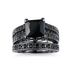 Black Crystal & Cubic Zirconia Band Ring Set