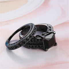 Black Crystal & Cubic Zirconia Band Ring Set