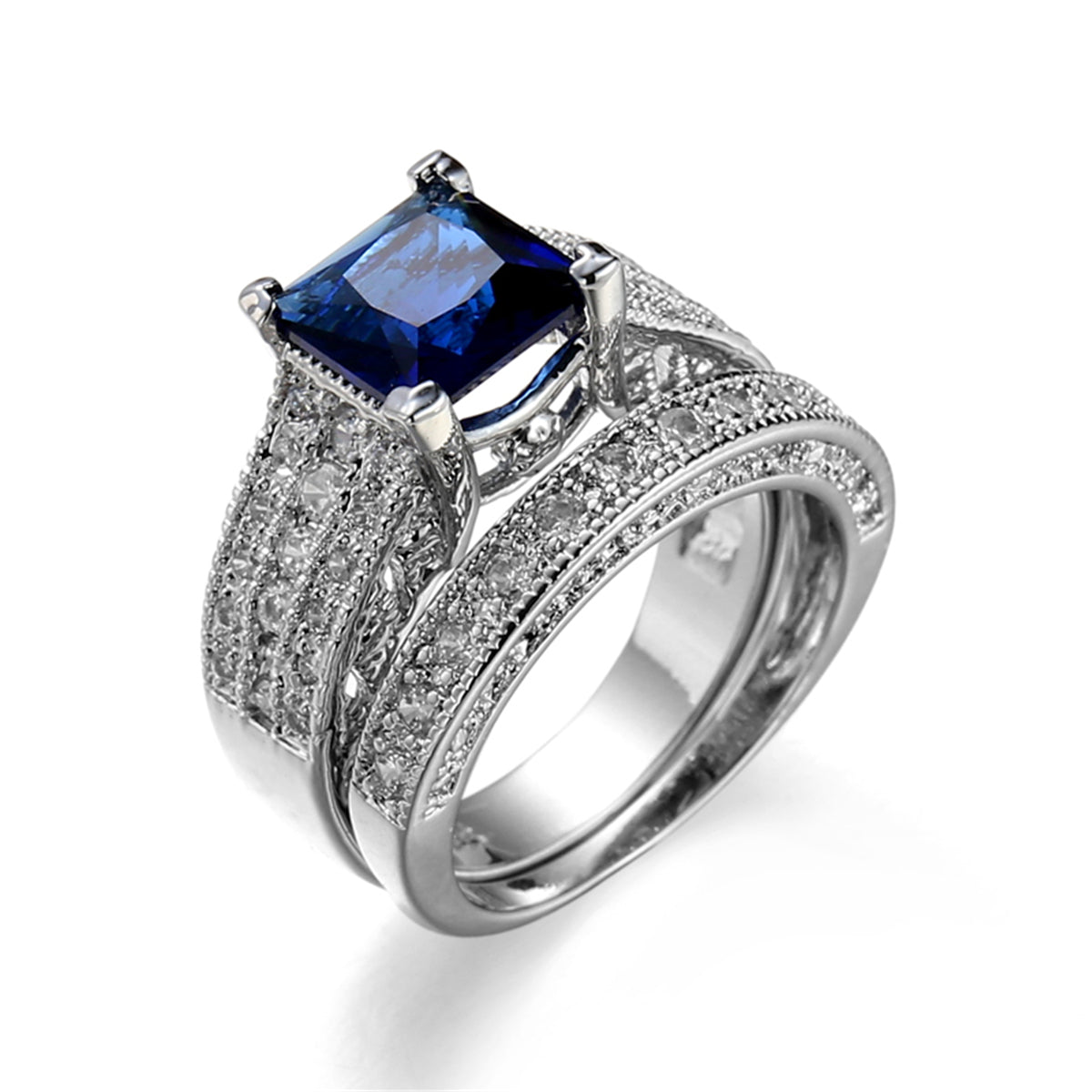 Navy Crystal & Cubic Zirconia Band Ring Set