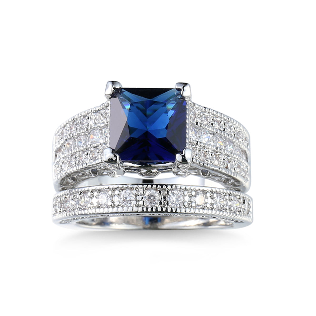 Navy Crystal & Cubic Zirconia Band Ring Set