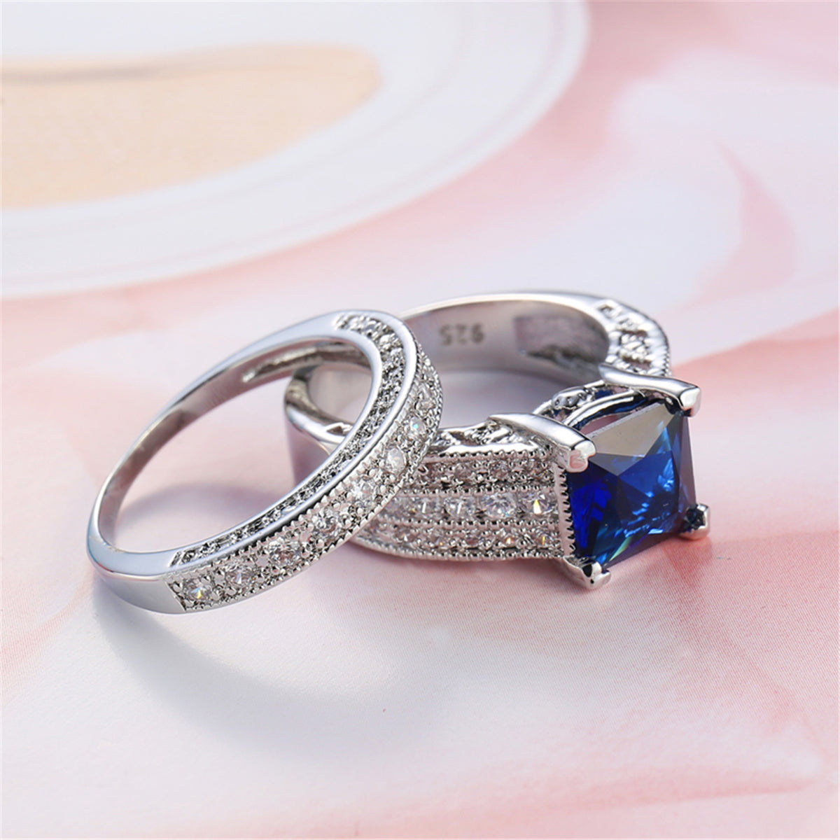 Navy Crystal & Cubic Zirconia Band Ring Set