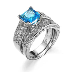 Sea Blue Crystal & Cubic Zirconia Band Ring Set