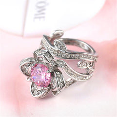 Pink Crystal & Cubic Zirconia Flower Ring Set