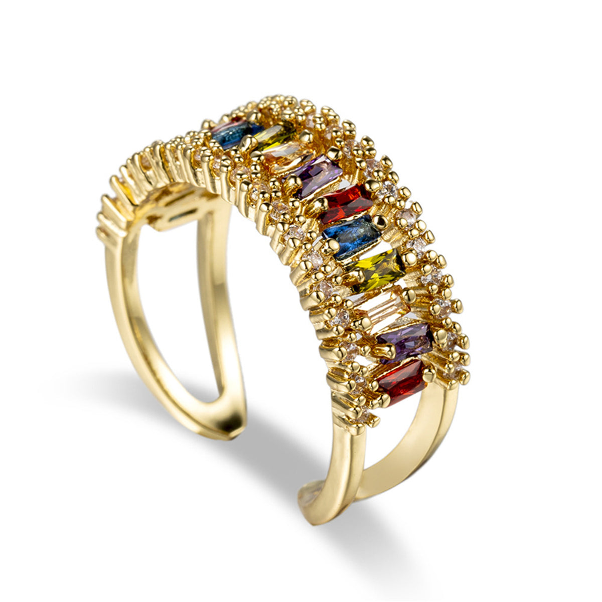 Multicolor Crystal & Cubic Zirconia 18K Gold-Plated Open Ring