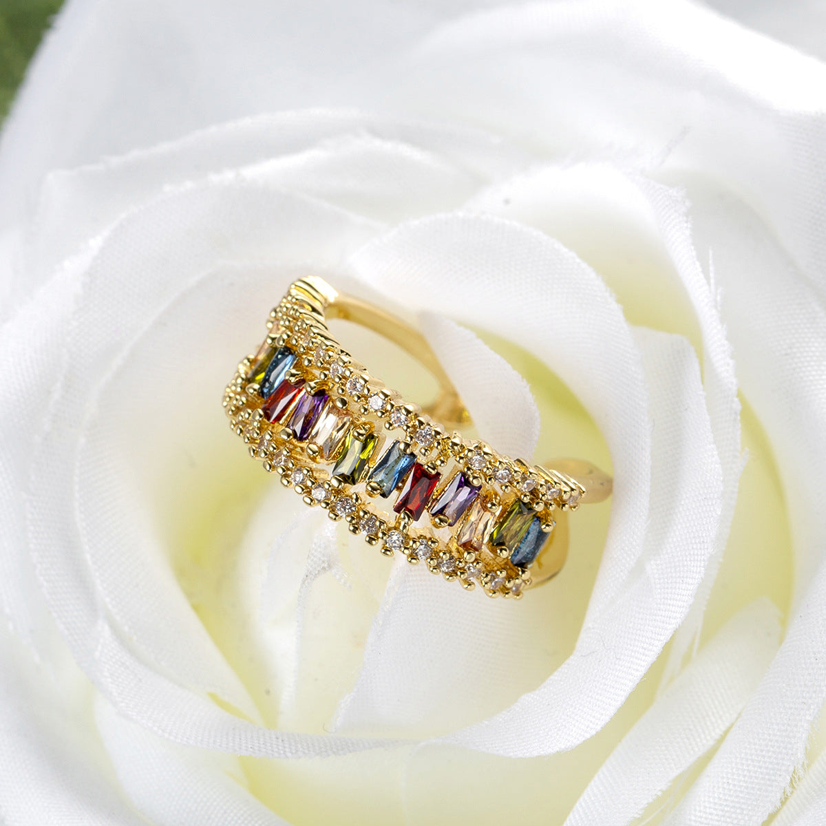 Multicolor Crystal & Cubic Zirconia 18K Gold-Plated Open Ring