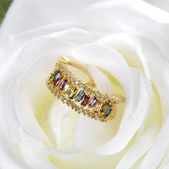 Multicolor Crystal & Cubic Zirconia 18K Gold-Plated Open Ring