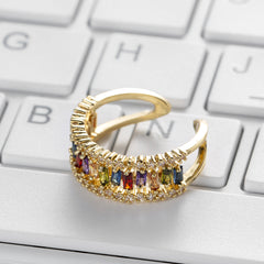 Multicolor Crystal & Cubic Zirconia 18K Gold-Plated Open Ring