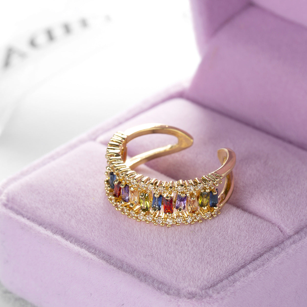 Multicolor Crystal & Cubic Zirconia 18K Gold-Plated Open Ring