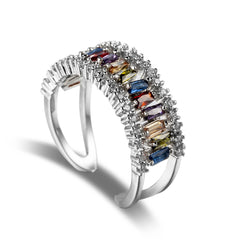 Multicolor Crystal & Cubic Zirconia Silver-Plated Open Ring