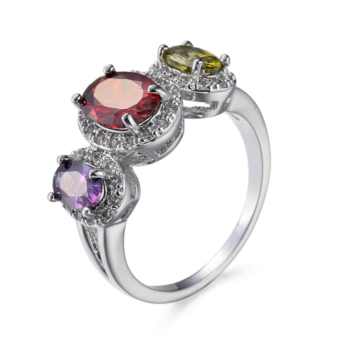 Multicolor Crystal & Cubic Zirconia Silver-Plated Oval Band Ring