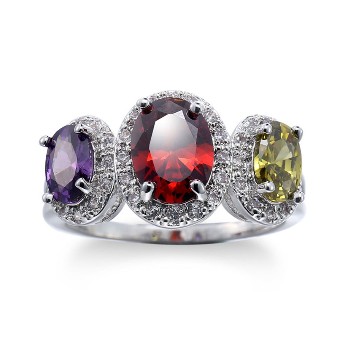 Multicolor Crystal & Cubic Zirconia Silver-Plated Oval Band Ring