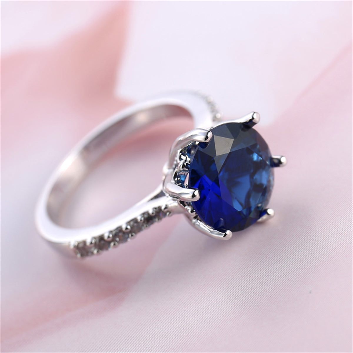 Navy Crystal & Cubic Zirconia Cocktail Ring