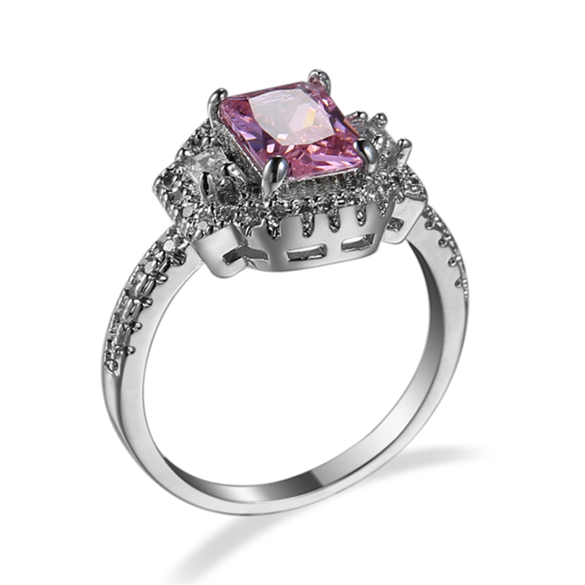 Pink Crystal & Cubic Zirconia Radiant-Cut Ring