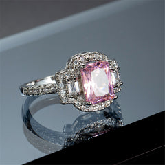 Pink Crystal & Cubic Zirconia Radiant-Cut Ring