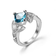 Blue Princess Crystal & Silver-Plated Band Ring