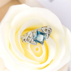 Blue Princess Crystal & Silver-Plated Band Ring