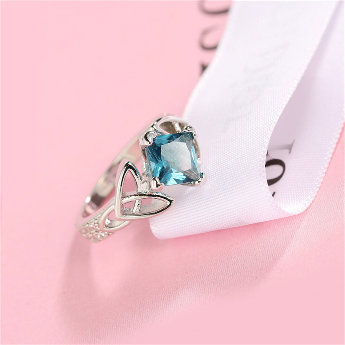 Blue Princess Crystal & Silver-Plated Band Ring