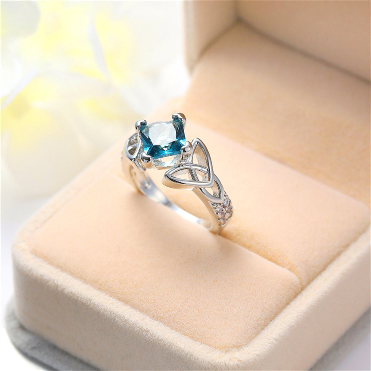 Blue Princess Crystal & Silver-Plated Band Ring