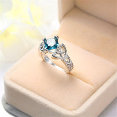 Blue Princess Crystal & Silver-Plated Band Ring