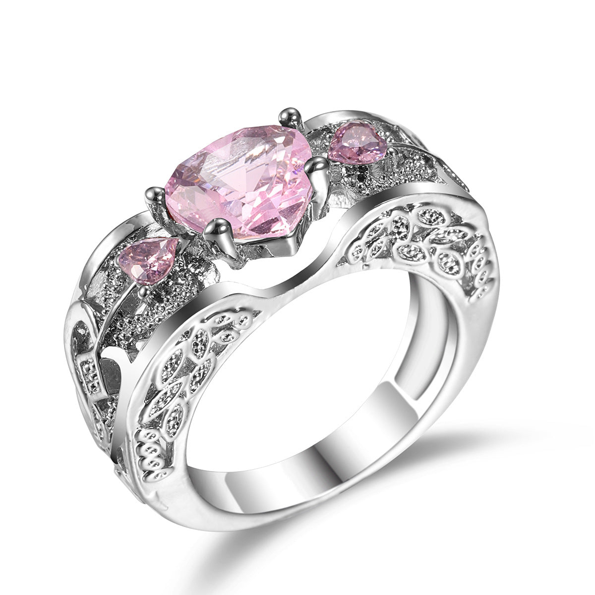 Pink Crystal & Cubic Zirconia Heart Band Ring