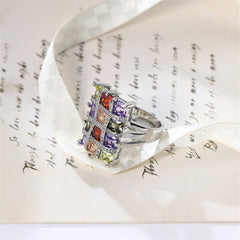 Multicolor Crystal & Cubic Zirconia Silver-Plated Block Ring