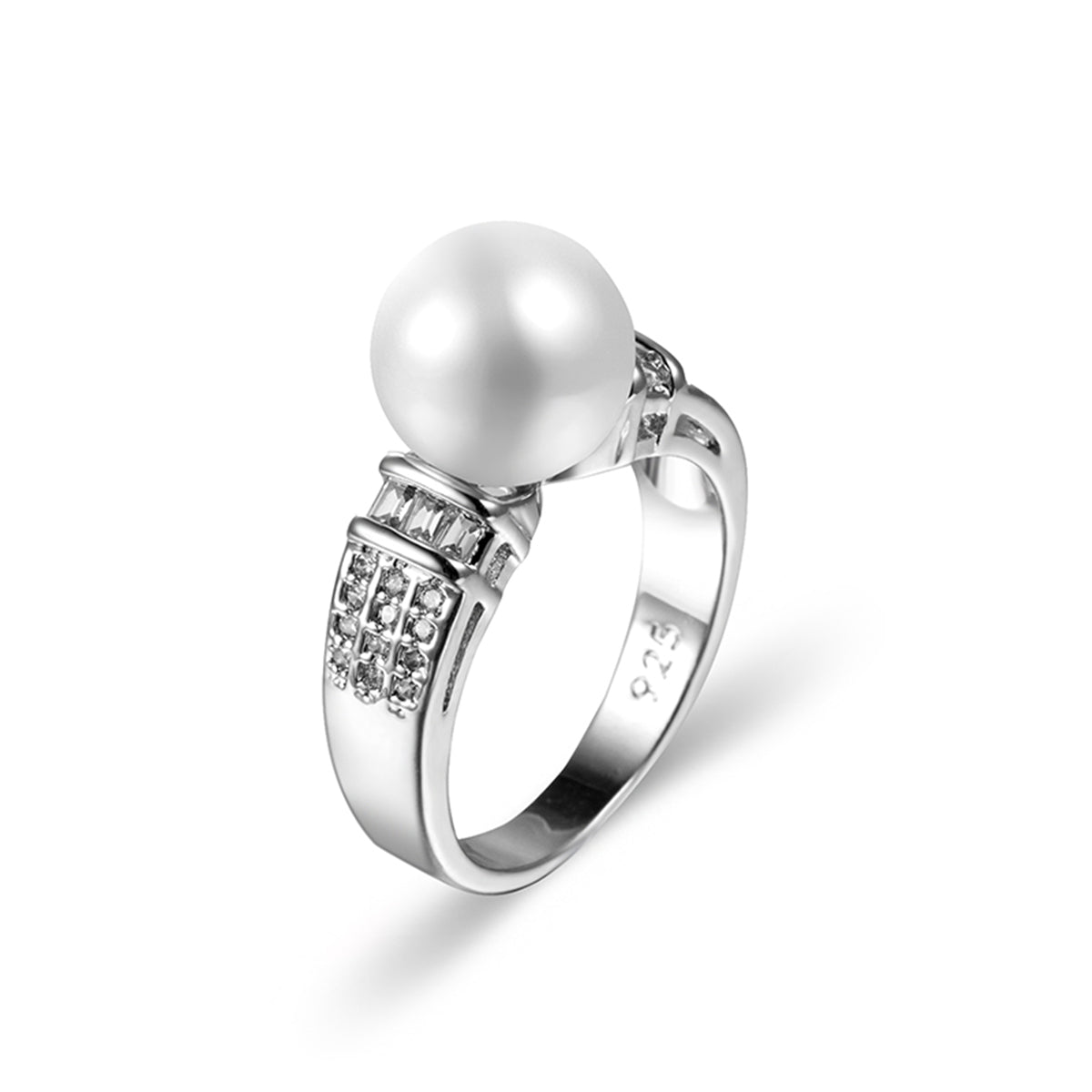 Pearl & Cubic Zirconia Silver-Plated Pavé Ring