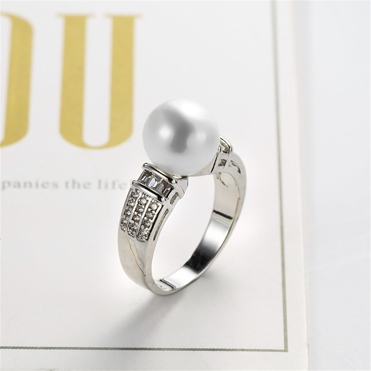 Pearl & Cubic Zirconia Silver-Plated Pavé Ring