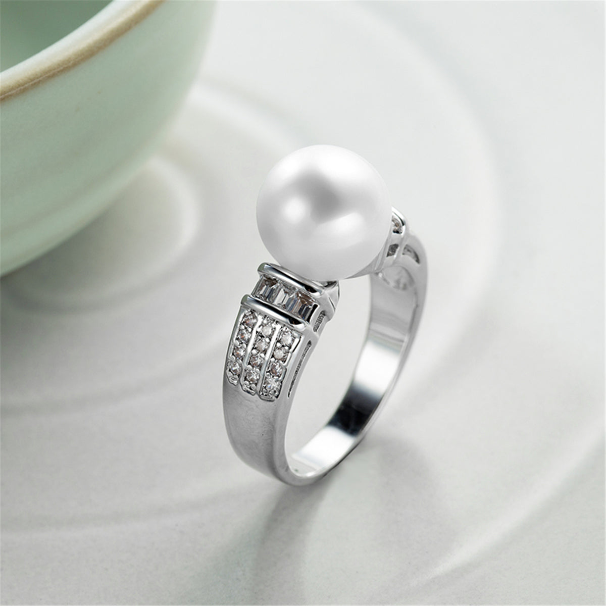 Pearl & Cubic Zirconia Silver-Plated Pavé Ring