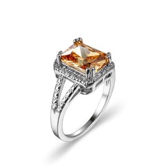 Champagne Crystal & Silver-Plated Radiant-Cut Ring