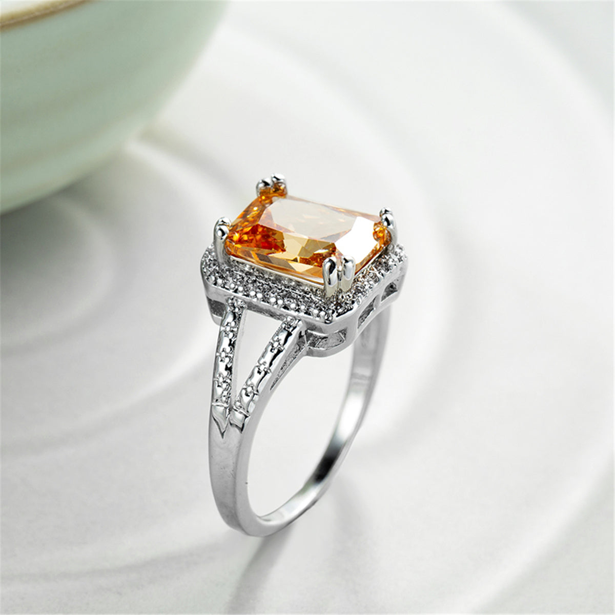 Champagne Crystal & Silver-Plated Radiant-Cut Ring